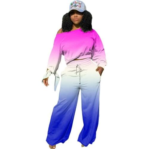Gradient 2 Piece Set Women Clothes Autumn Winter Top and Wide Leg Pants Sweat Suit Loose Jogger Tracksuit Matching Set Outfits
