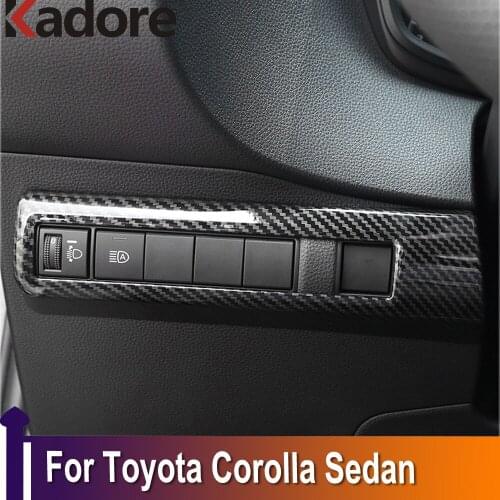For Toyota Corolla Sedan 2019 2020 2021 Carbon Fiber Headlight Switch Cover Trim Lamp Button Frame Interior Accessories LHD