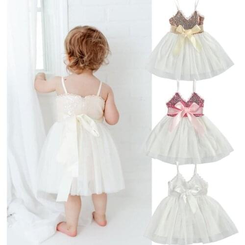 Summer Toddler Girls Princess Party Dress Glitter Sequin Sleeveless V-neck Strap Bowknot Formal Tutu Dresses Sundress