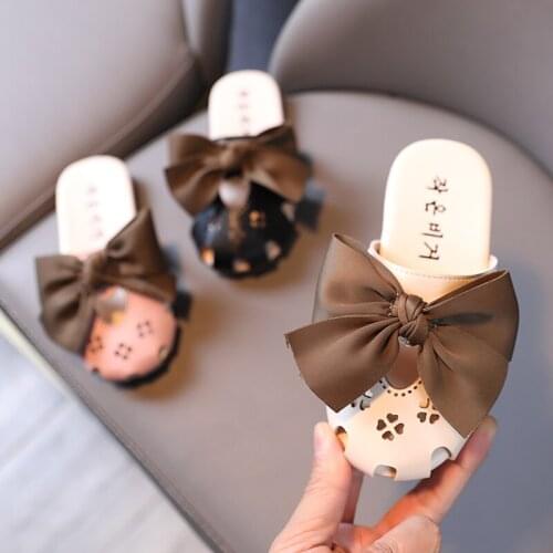 Summer Children Girls Beach Slippers Non-slip Baotou Bowknot Hollow Out Slides 21-30 H8 TB02
