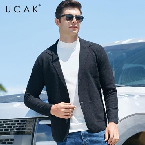 UCAK Brand Classic Solid Color Cardigan Mens Clothing New Autumn Casual Butoon Streetwear Sweatercoat With Pockets Outwear U1037