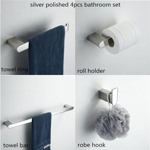 4 Piece Bathroom Hardware Set Chrome Bathroom Accessories Towel Bar Paper Holder Robe Hook Towel Ring Bathroom Accessories