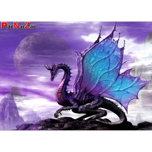 ParNarZar 5D Blue Dragon Winged Diamond Painting Round Drilling Kits for Adults Stuck Arts Crafts for Home Wall Decor