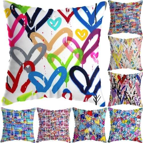 45x45cm Graffiti Love Painting Pillowcase Pillowslip Colorful Full Love Pillow Cover Home Decoration Pillowcase Sofa Decoration