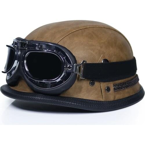 German Leather Helmet WWII Style BLACK German Motorcycle Open Face Half Helmet Chopper Biker Pilot Vespa camouflage