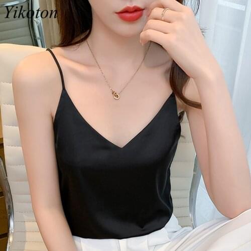 New 2021 Camisole Sexy Women Satin Silk Camisole Female Camis Summer Outer Wear V-Neck Inner Base Shirt Sleeveless Tanks Top