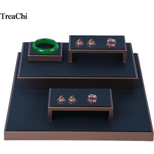 New Quality PU Jewelry Display Counter Showcase Brown Black Store Window Jewelry Organizer Holder Wooden Fine Necklace Ring Rack
