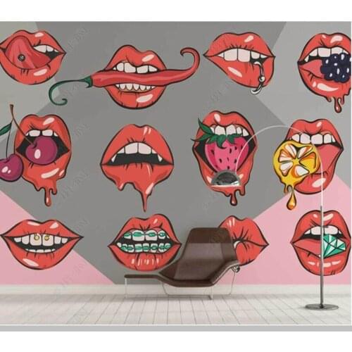 Papel de parede Lip pattern fashion creativity modern 3d wallpaper,living room tv wall bedroom wall papers home decor bar mural