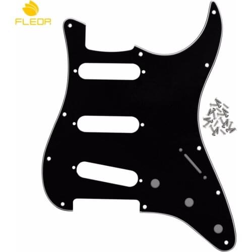 FLEOR 11 Holes Guitar Pickguard Pick Guard SSS Scratch Plate Black 3Ply with Screws for American Modern Standard ST