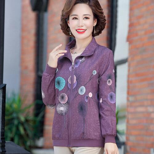 Middle-aged Women 2020 Spring Autumn Windbreakers Jacket New Loose Plus Size Long-sleeve Printed Outerwear Ladies Basic Coat U02