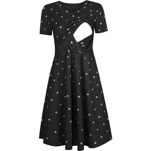 Maternity Dress Woman Dots Print Short Sleeve Breast-feeding Pregnant Maternity Nursing Dress Vestidos De Lactancia Materna