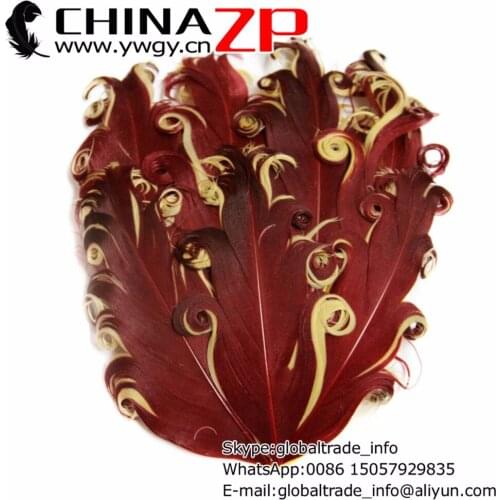 CHINAZP Factory 50pcs/lot Fantastic Dyed Wine and Cream Nagorie Goose Curled Feather Pad for Headband