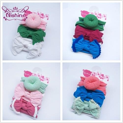 Nishine 3pcs/lot Elastic Nylon Donut Baby Girls Headband Chiffon Kids Nylon Elastic Hairband Toddler Hair Accessories Set