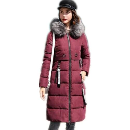 Top Winter Women Corduroy Parkas2018Fashion Medium-Long Down Cotton Jacket Hooded Fur Collar Winter Women Jackets Size M-4XLQ770
