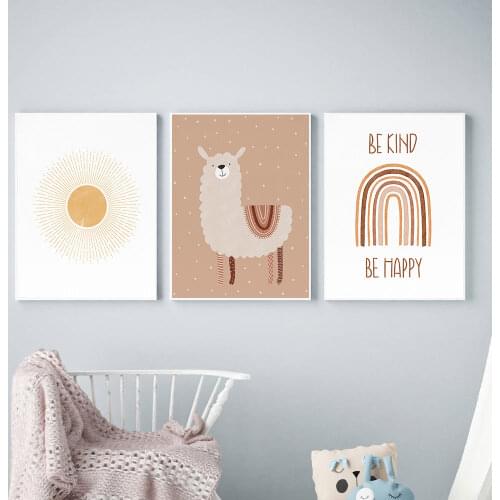 Rainbow Nursery Decor Boho Sunshine Wall Art Print Nordic Canvas Painting Cartoon Posters Wall Pictures for Kids Room Decoration