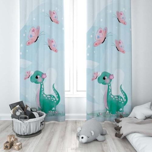 Curtains Children 3D Printed Decorative Items Home Childrens Room Light Blue Dinosaur Butterfly Model 225