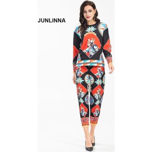 Womens Two Piece Pants 2021 Autumn New Vintage Printing 2 Pieces Set Casual T-Shirt and Pant Wear Sets