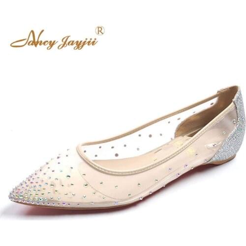 2019 Follies Strass Flats Woman Female Shoes Fashion Soft Mesh Pointed Toe Dress Party Sexy Ballet Crystal Spring Autumn