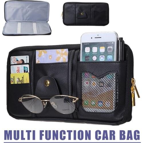 1pc Black PU Leather Car Sun Visor Organizer Pouch Bag Auto Pocket Organizer Storage Pouch Glasses Bill Pen Card Holder Parts