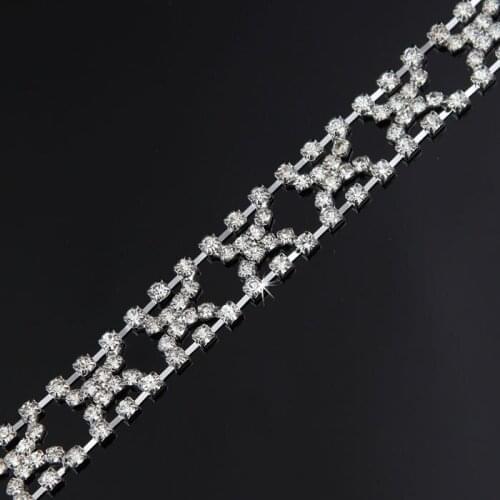 10Yards Shiny Clear Rhinestone Browband Sew On Bridal Costume Trim Silver Chain