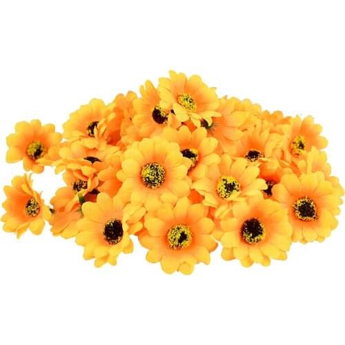 100pcs 4.5cm Artificial Flower Head Yellow Silk Sunflower Wedding Birthday Party Decor Fake Flower DIY Scrapbooking Accessories