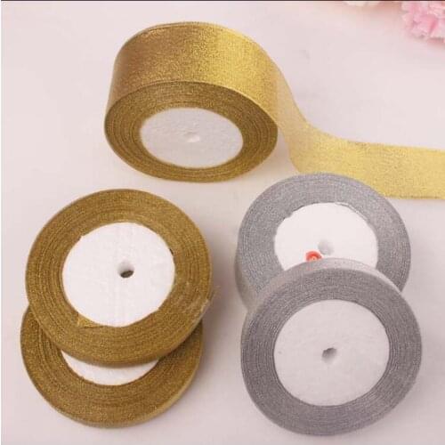 15mm 25Yard/roll Gold Onions Belt Ribbon for Gift Packaging, Golden and Silver Glitter Webbing Decoration Gift Christmas Ribbons