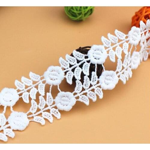 15Yards High Quality Polyester Flower Lace Trims White Ribbon DIY Necklace Ornaments Wedding Clothes Accessories