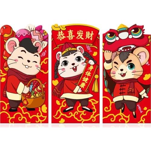 18Pcs Rat Year Chinese New Year Red Envelopes Year of 2020 Chinese Rat Year Hongbao Lucky Money Packets for New Year Wedding