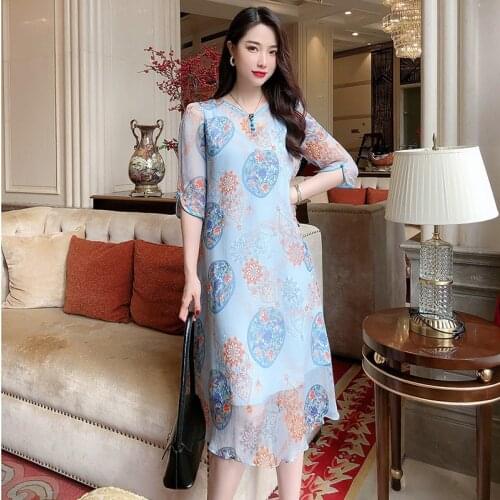 2020 200% Silk Summer Dress Elegant Beach Floral Dresses for Women Vintage Spring Vestidos Elegantes L2020HT622 KJ