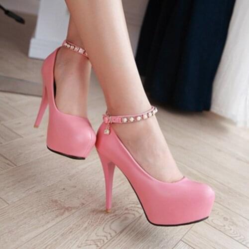 2021 Fashion Women Platform Heels Plus Size Women Shoes 44 45 Super High Heels(12cm) Platform Pumps Wedding Pink Heels 16-6