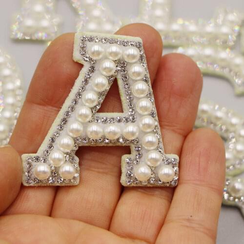 26A-Z Letter Silver Rhinestone Pearl English Alphabet Patch 3D Beaded Stickers Embroidery Patch For Clothing Logo Diy Applique