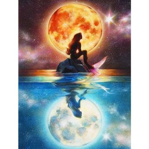 5D DIY Diamond Embroidery Moon Mermaid Abstract Reflect Diamond Painting Sticker Moonlight Beauty Picture Mosaic Diamond Gift