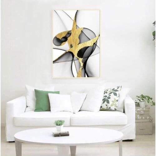 Abstract Golden Colour Painting Triple Posters and Prints Fashion Canvas Art Wall Picture for Living Room Luxurious Home Decor
