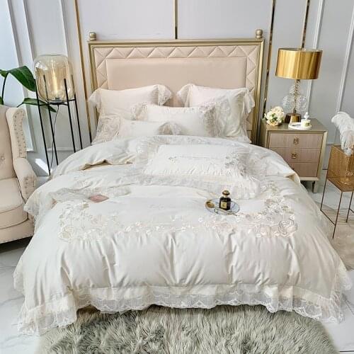 White Pink 1400TC Egyptian Cotton Princess Bedding Sets Queen King size Duvet cover bed sheet Pillow Cover 4/7pcs