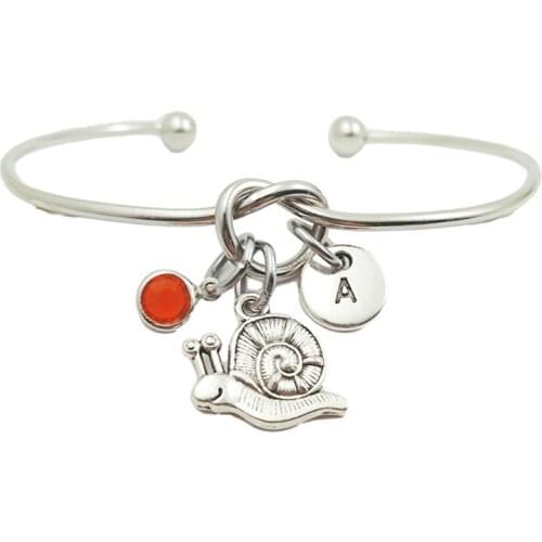 Snail Animal Retro Creative Initial Letter Monogram Birthstone Adjustable Bracelet Fashion Jewelry Women Gift Pendant