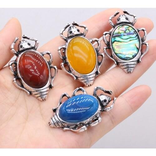 Natural Shell Brooch Insects Shape Semi-precious Stones 30x45mm for DIY Jewelry Making Necklace Accessories High Quality Gift