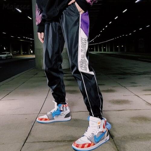 Casual Pants Men Design Panelled Letter Printed Tie Feet Trousers Hip Hop Streetwear Running Korean Fashion Hombre Jogger Chic