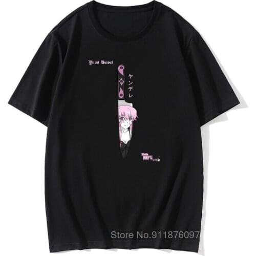Waifu Knifu Yuno Mirai T Shirts For Men Gasai Future Dairy Japanese Yandere Pure Cotton Tee Shirt Short Sleeve T Shirts