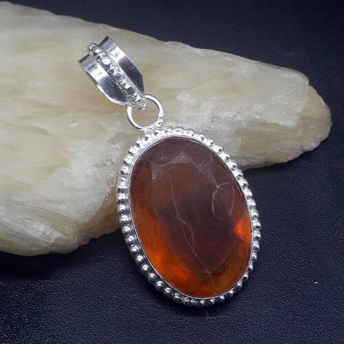 Gemstonefactory Jewelry Big Promotion 925 Silver Solitaire Unique Oval Honey Topaz Women Ladies Gifts Necklace Pendant 0782