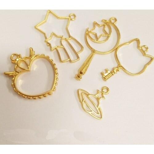 GLADZGT 10 pcs/lot Planet Frame Pendant Gold Charm Bezel Setting Cabochon Setting UV Resin Charms