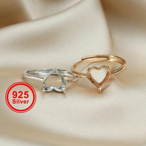 4-13MM Rose Gold Plated Solid 925 Sterling Silver Simple Heart Prong Bezel DIY Adjustable Ring Settings for Gemstone 1294169