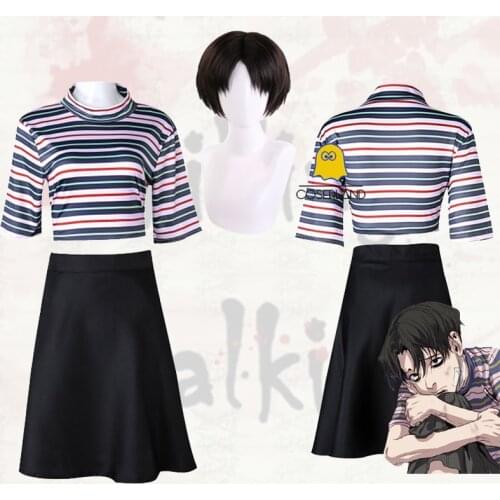 Manga Killing Stalking Yoon Bum Cosplay Costume Yoonbum Black Brown Short Wig T-Shirt+Skirt Set Halloween Carnival Suit Unisex