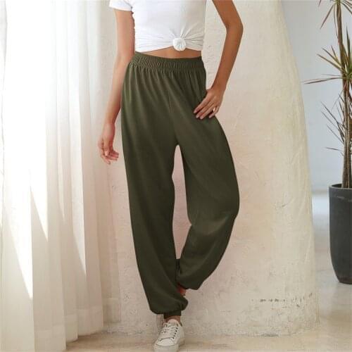 Fashion Womens Ladies Casual Elastic Ladies Waist Loose Pockets Solid Pants