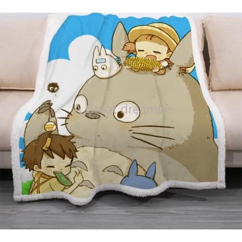 Cartoon Totoro Funny Blanket 3D Custom Print Sherpa Blanket On Bed Home Textiles Dreamlike For kids Adults Weighted Blanket