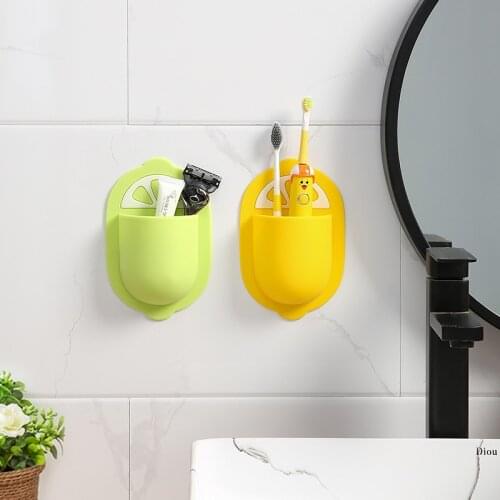 Cartoon creative wall hanging free punch toilet bathroom toothbrush silicone rack wall hanging comb storage rack without glue
