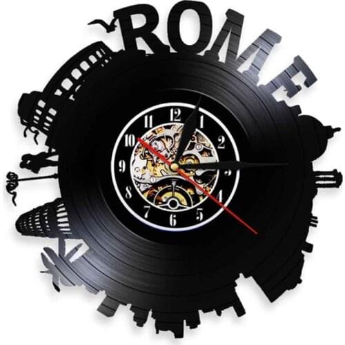 Italy Capital Skyround Rome Cityscape Vinyl Record Wall Clock Rome City Skyline Colosseum Home Decor Wall ClocMemorabilia Gift