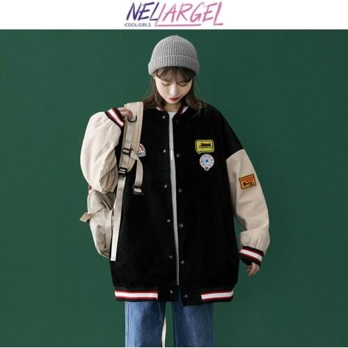 NELLARGEL Women Harajuku Vintage Varsity Jackets 2021 Winter Female Japanese Y2k Bomber Jackets Girl Baseball Streetwear Jackets