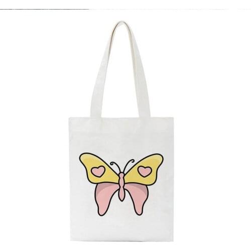 New 2021 Fashion Cartoon Butterfly Printed Canvas Women Bag High Capacity Casual Tote Harajuku Fun Shoulder Bags