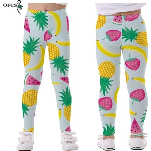 New Fruit Design Style Print Girl Leggings Skinny Cool Retail Summer Girl Pants Kids Pants Kids Trousers 5-12Y Childrens Clothe
