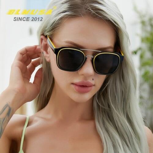 New Trend Yellow Shades glasses Fahion Sports Style Square Sun Glasses Personality Sports Color Contrast Sunglasses For Men